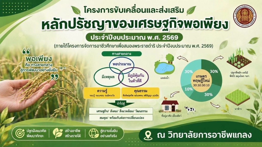 วิทยาลัยการอาชีพแกลง ขับเคลื่อน “หลักปรัชญาของเศรษฐกิจพอเพียง” ประจำปี 2569